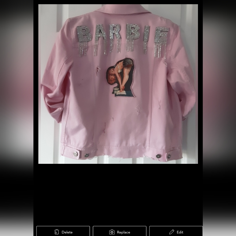 BARBIE RHINESTONE PINK DENIM JACKET M